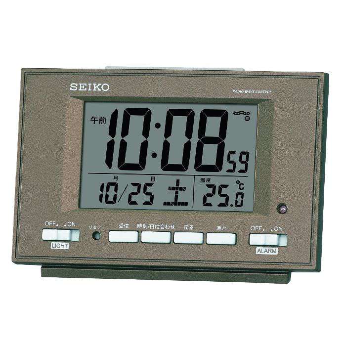 目覚まし時計 置き時計 温度計 日付表示 電波時計 セイコー SEIKO クロック 自動点灯 デジタル 茶メタリック SQ778B