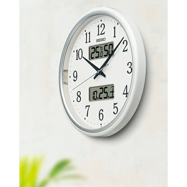 掛け時計 壁掛け時計 電波時計 カレンダー 温度湿度表示 自動点灯機能 ステップセコンド おやすみ秒針 SEIKO セイコー クロック KX276W アナログ [2]