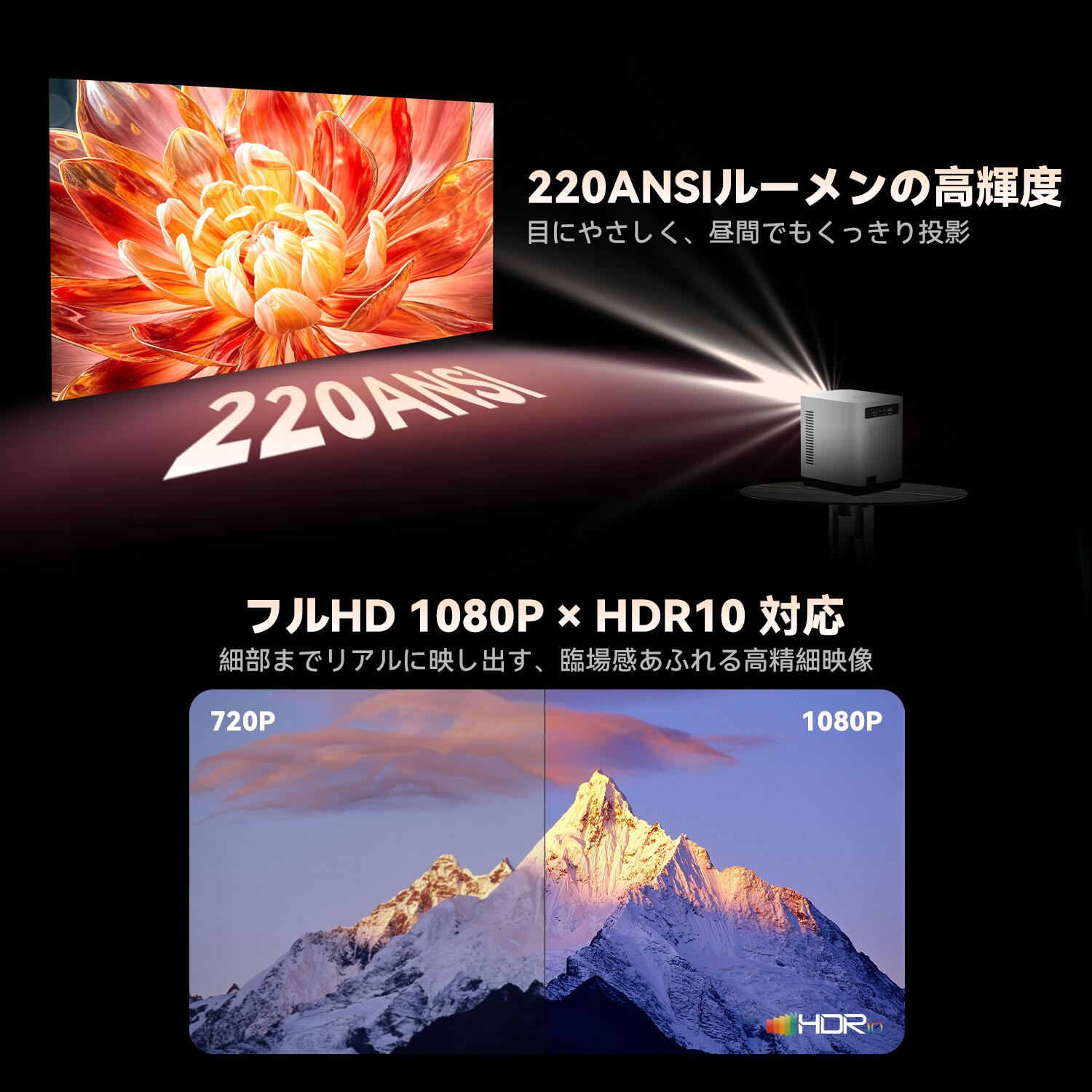 【8/31まで！25%OFFクーポン！】FPD プロジェクター 【公式Netflix認定】小型 家庭用 Android搭載 Android TV搭載・市販初 超小型 自動台形補正 1080P 天井投影 4K対応 5G Wi-Fi Bluetooth5.1 HiFiスピーカー ホームプロジェクター 家庭用 コンパクト ホームシアター ホ