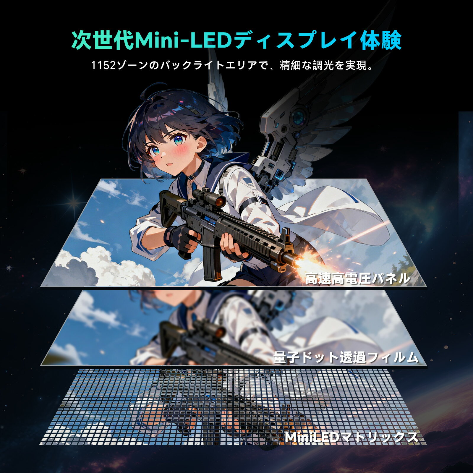 27インチ QD 量子ドットMini LED FAST IPS ゲーミングモニター | WQHD 2560×1440@200Hz HDR1000 157% sRGB | Freesync&Adaptive Sync | 1ms応答速度 | VESA Display| HDMI*2・DP*1 | 3年間の保証 KTC M27T6S - Image 2