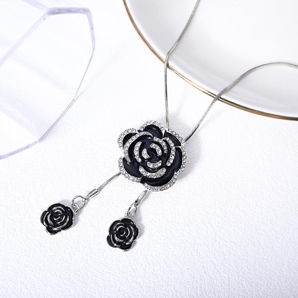 送料無料 ネックレス ローズ ポーラータイ ロング フラワー 花 ポロタイ ボロタイ ループタイ ロープタイ バラ ネクタイ 首 紐 薔薇