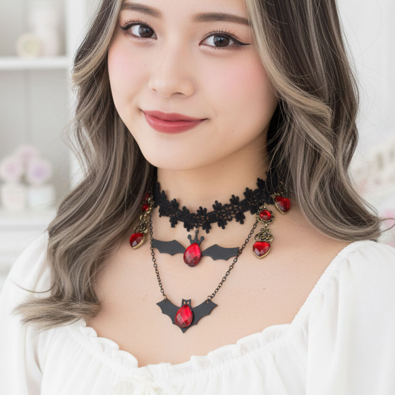 【楽天SS対象商品10％OFF】 お得なクーポン配布中 送料無料 こうもり チョーカー レース 蝙蝠 首輪 ネックレス ペンダント 鎖 チェーン ハロウィン