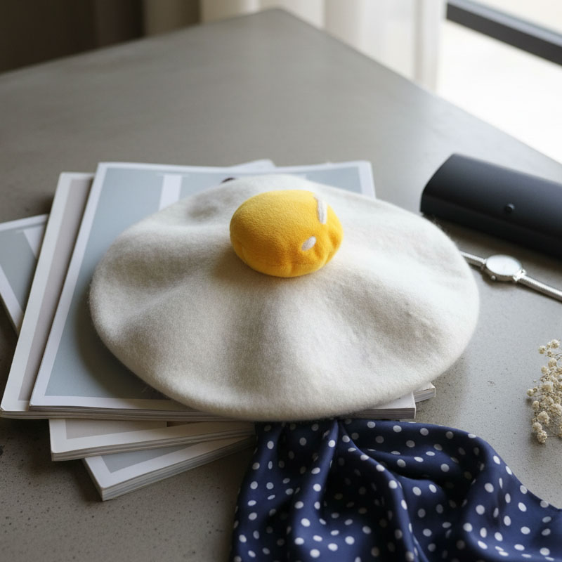 送料無料 帽子 目玉焼き 卵 卵黄 玉子 キャップ マリンキャップ キャスケット マリンハット 学生帽 ベ..