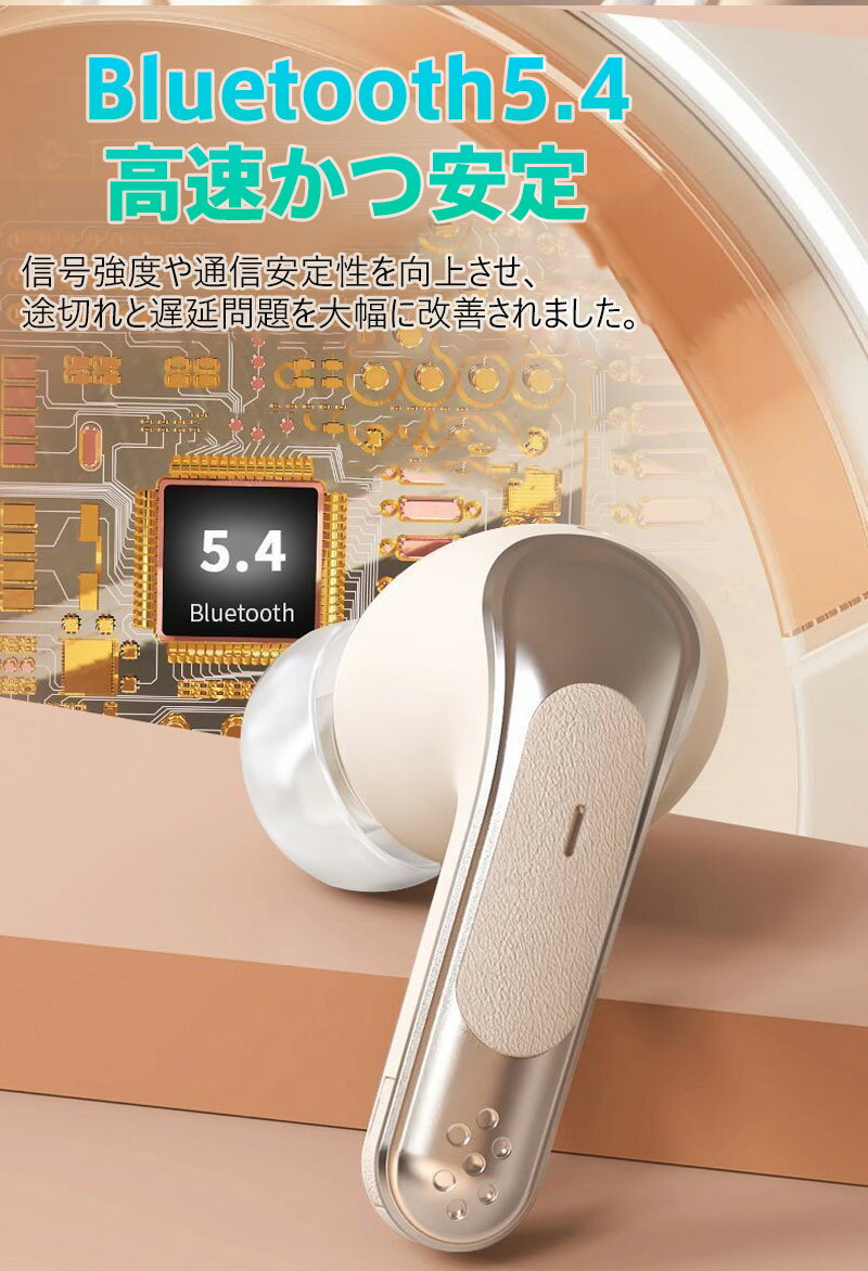 【Bluetooth5.4】Bluetoothイヤホン Hi-Fiサラウンドサウンド搭載 超軽量3g設計/最大24.5時間再生 ノイズカット70%+AI通話クリア化 ジョギング・通勤・スポーツ対応 メモリーフォーム耳栓&両耳/片耳自由切替 Bluetooth5.4対応