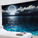 LB 夜景タペストリー 美しい満月の夜空と海 おしゃれな壁掛け インテリア ファブリック装飾用品 モダンなアート 多機能 模様替え 部屋 窓カーテン 個性ギフト...