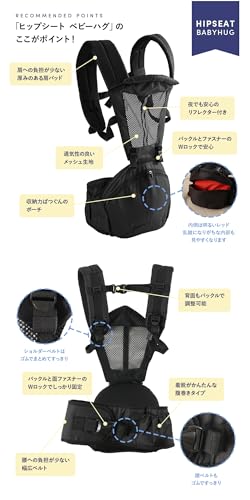 アンジュスマイル ヒップシート キャリア ベビーハグ ショルダー 抱っこが楽になる 乗せおろし簡単 腰の負担軽減 メッシュ 多機能 抱っこ紐 おんぶ紐 4way 洗濯機 丸洗いOK ネイビー