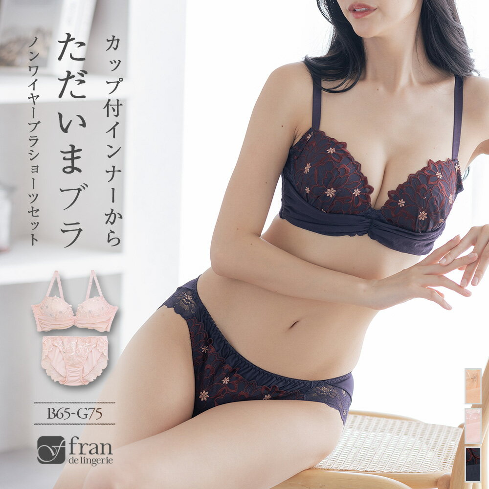 ノンワイヤーブラ セット ノンワイヤー ブラジャー ショーツセット ノンワイヤーブラジャーショーツ レディース 下着 かわいい 小胸 脇肉 谷間 盛れる 楽ちん フランデランジェリー fi090p234c スタイルアップワイヤレス001