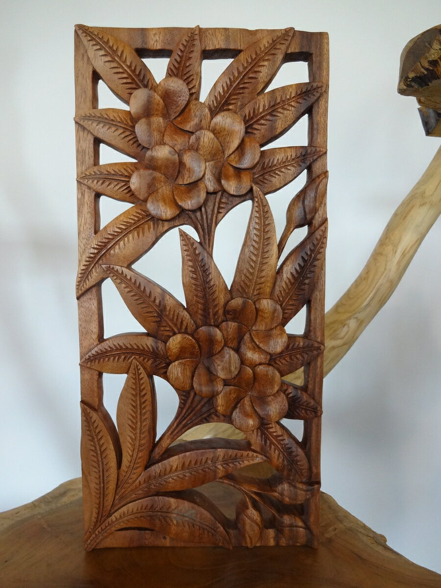 木製擺設 - レリーフ　木製　木彫り　ウッドレリーフ　フラワー プルメリア　アジアン雑貨　バリ雑貨　アジアンインテリア