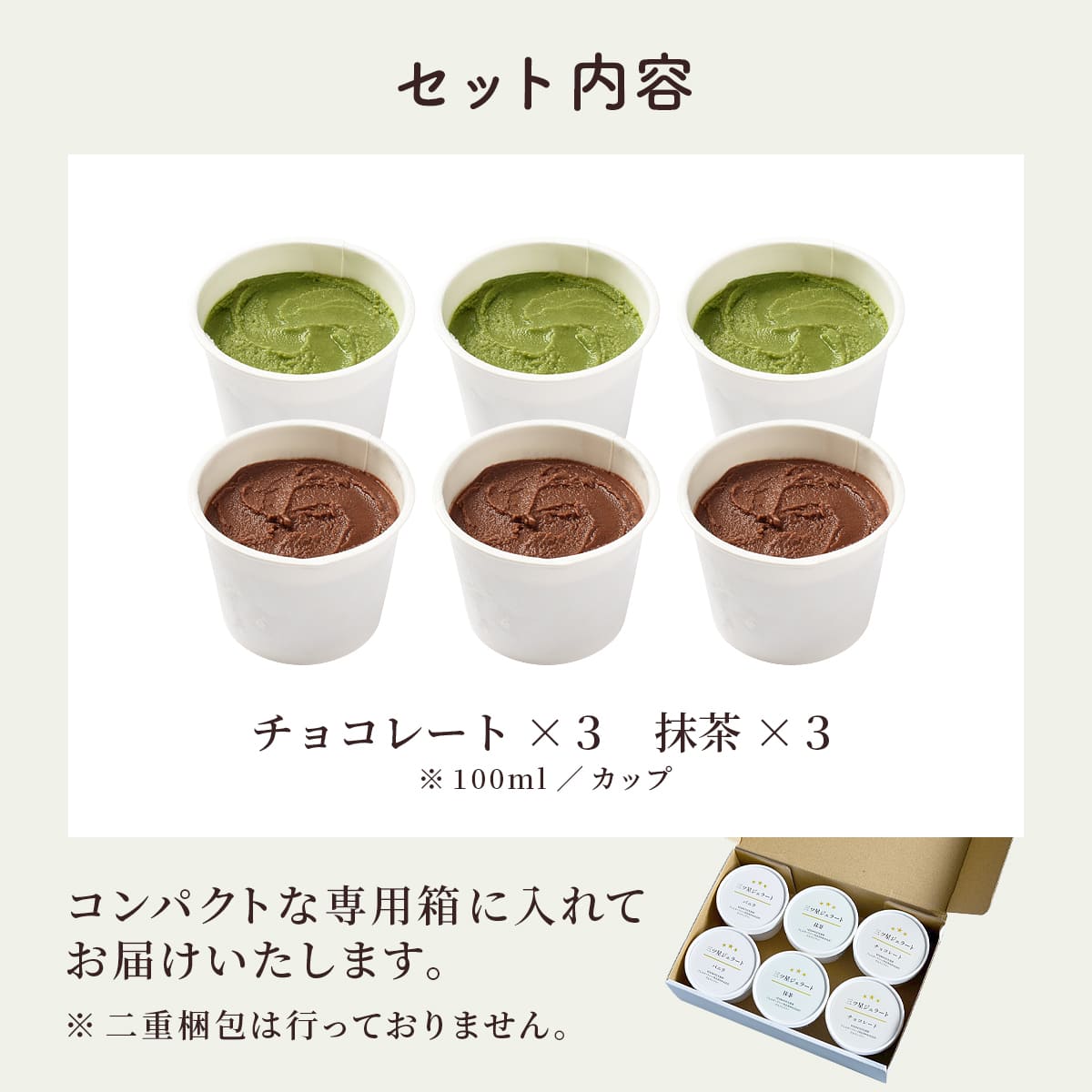 三ツ星ジェラート 6個入【チョコレート・抹茶 各3個】アイス 詰め合わせ / 無添加 卵 乳 不使用 アレルギー ベジタリアン ヴィーガン ハラル グルテンフリー オーガニック 豆乳 / ギフト 贈答 お中元 プレゼント 内祝い