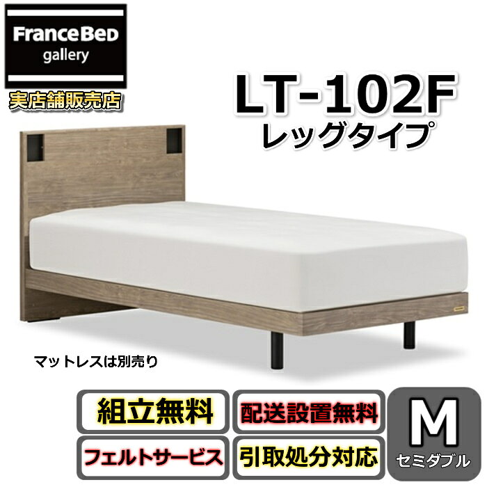 フランスベッド ベッドフレーム LT-102F レッグ【開梱組立設置無料】レッグタイプ セミダブル抗菌 脚付きベッドフレームスマホ置ける コンセント付き
