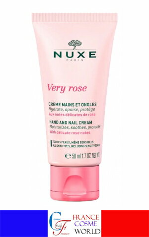 ニュクス ヴェリィ ローズ ハンドクリーム 50mL 保湿潤い 保湿クリーム 海外通販 送料無料NUX VERY ROSE CREME MAINS ET ONGLES 50mL すべての肌に適した、繊細なローズの香りのハンドクリームです。 潤いを与えて締め付け感を和らげ、外部の攻撃（風、寒さ）から手を 保護します。成分の97％は天然由来です。【使用法】片方の手の甲に少量のクリームを置き、両手をこすり合わせ、最後に爪を軽く円を描くようにマッサージします。 5