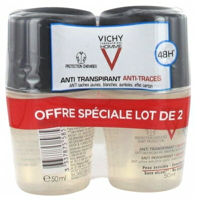 ヴィシー VICHY オム 48H 男性用 制汗デオドラント アンチトレース ロールオン 2 x 50ml　敏感肌用 2 x 50ml パースピレックス エティアキシル 日本未発売品 フランスより直送品 送料無料DEODRANT HOMME 48H ANTITRANSPIRANT ANTI TRACES 50mlx2