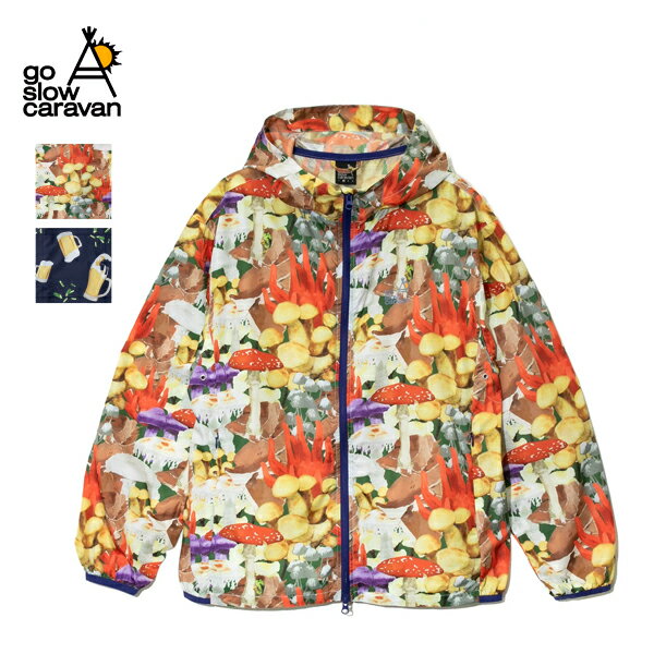 10%OFFクーポン対象 / ゴースローキャラバン / マイクロリップポリエステル 目立っちゃぶるパーカー JKT / 340213 / 総柄 / キノコ柄 / ビールとたたききゅうり柄 / メンズ / マイクロリップ素材 / ジャケット / パーカー / 収納 / コンパクト / go slow caravan / 2025春夏