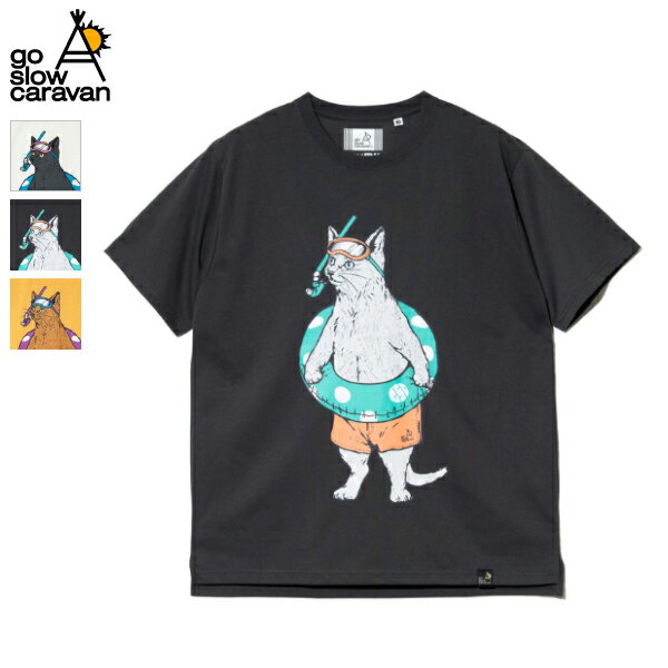 Rakuten - go slow caravan ゴースローキャラバン / Drymix 海猫 TEE / 365601 / 半袖Tシャツ / 吸汗速乾 UVケア加工 防シワ加工 / Drymix素材 / 高機能シャツ / リラックスフィット / アウトドア / カジュアル / プリント 猫 海 / ユニセックス / 2026春夏 / ネコポス配送