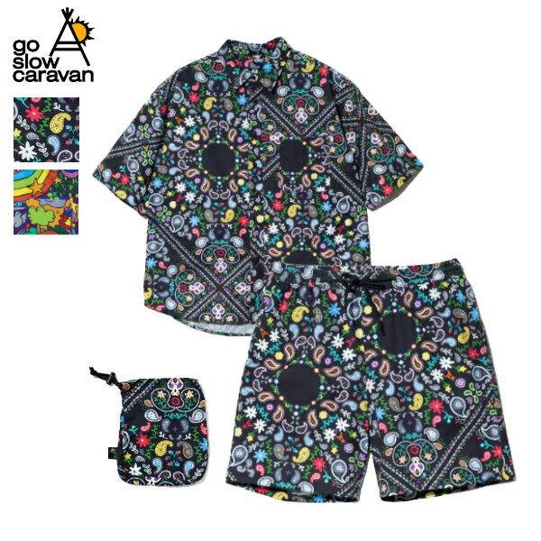 Rakuten - 20%OFFクーポン対象 / go slow caravan ゴースローキャラバン / ファンクショナルポリエステルセットアップ（ポーチ付き）/ 366401 / ポリエステル / 半袖シャツ / ショートパンツ / 2wayストレッチ 吸汗速乾 UVカット 家庭洗濯機対応 / メンズ / 2026春夏