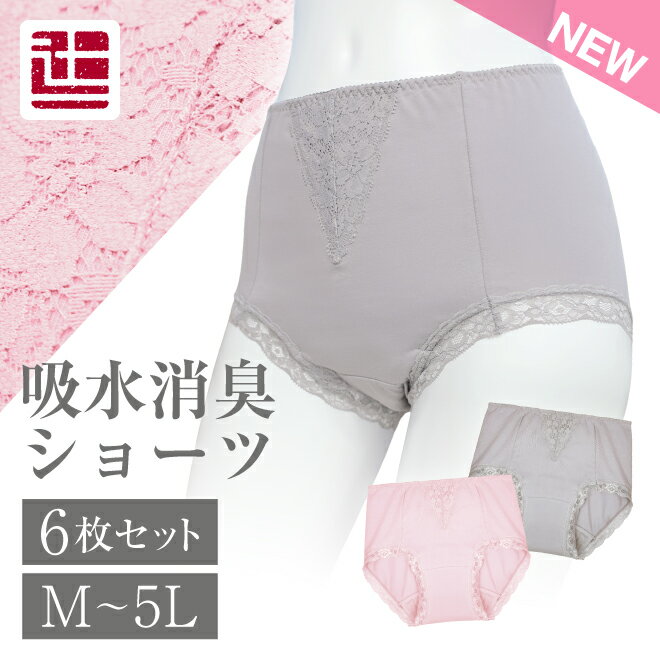 【新着商品】ポイント5倍 6枚組 吸水ショーツ 消臭 抗菌防臭 無地 シンプル 女性用 吸水ショーツ 失禁ショーツ 吸水パンツ 失禁パンツ 消臭パンツ 尿漏れパンツ 尿もれ 母の日 敬老 東洋紡 TOYOBO QVC M L LL 3L 4L 5L 大きめサイズ 中失禁 辻一株式会社