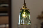 安土草多 吹きガラス ペンダントライト E17 八角錐台瓶 緑透き被せ az-l28z2