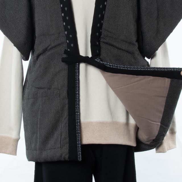 宮田織物 綿入れ半纏 袖なし 撫子奴 黒白