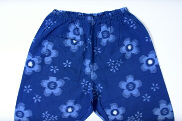 うなぎの寝床　もんぺ　久留米絣　花柄　薄手　ブルー　メンズ レディース 日本製 パンツ お洒落 おしゃれ