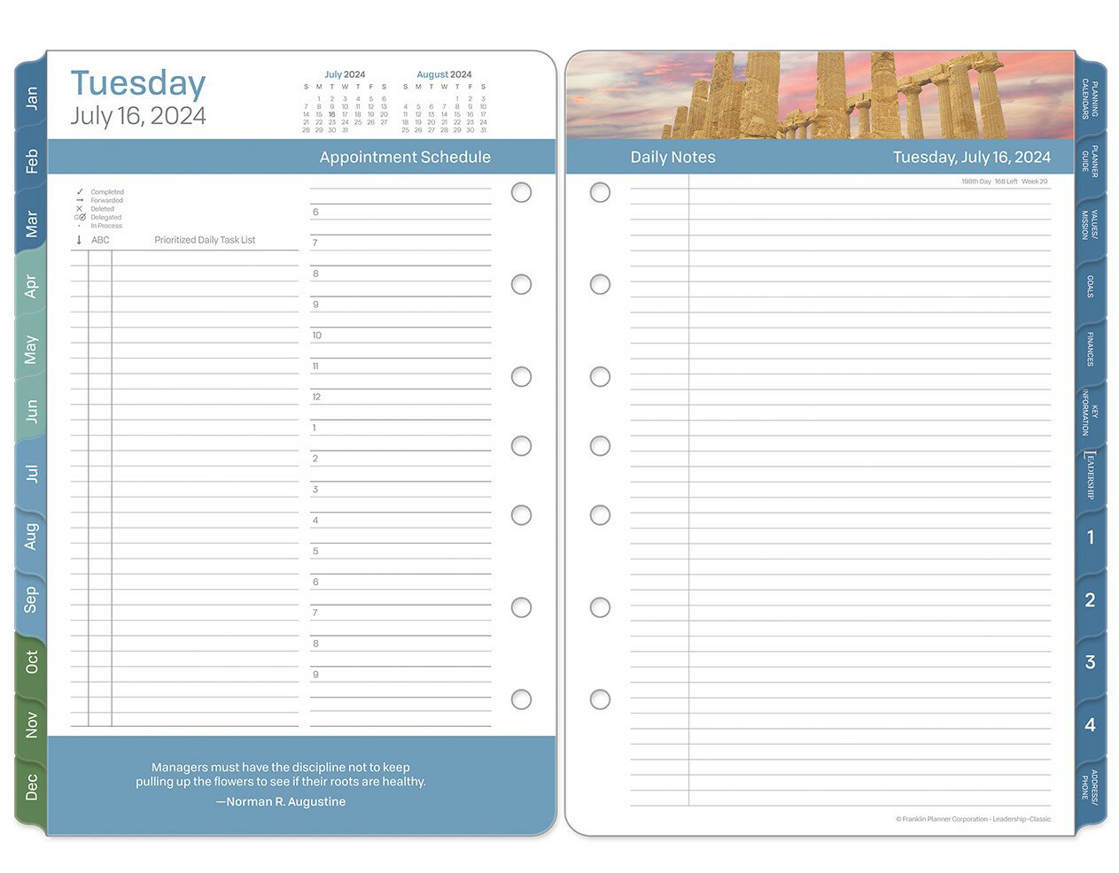 【公式】クラシックサイズ2024年7月始まり｜英語版｜リーダーシップ ・デイリー・リフィル (1日2ページ)｜12ヶ月版｜7穴 A5サイズ 変形【フランクリン・プランナー】
