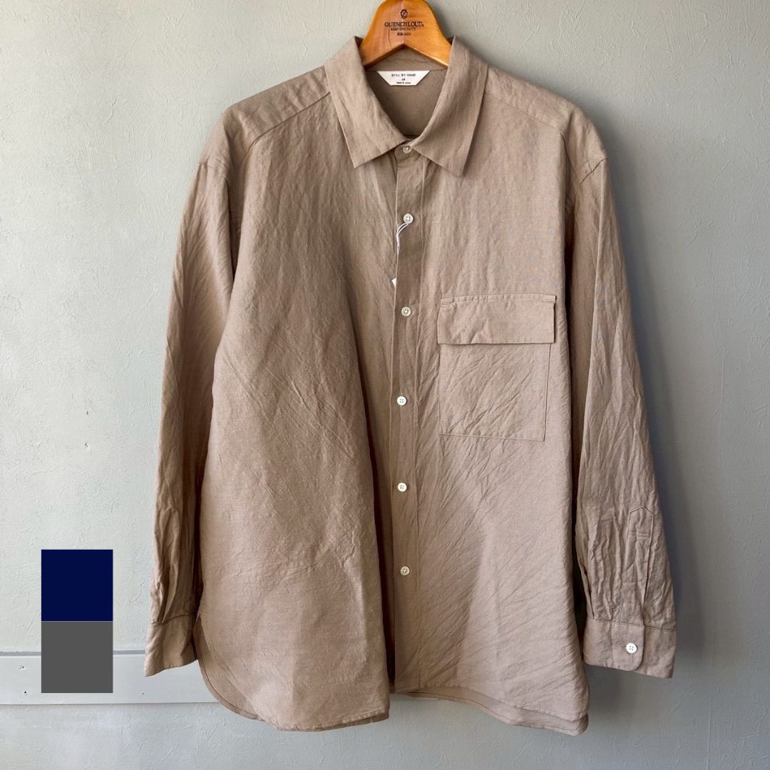 Rakuten - ポイント5倍【new item!!】still by hand スティルバイハンド ウール/リネン素材 フラップポケット レギュラーカラーシャツ 即日発送 SH03254