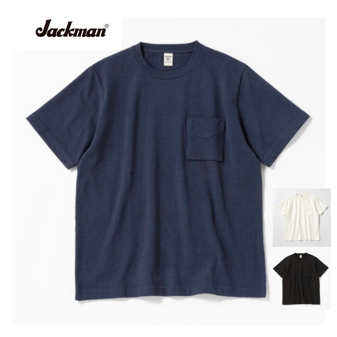 Rakuten - 【ポイント5倍!!】Jackman ジャックマンドツメポケットTシャツ Dotsume Pocket T-Shirt 定番Tシャツ オフホワイト ブラック スティールブルー JM5445