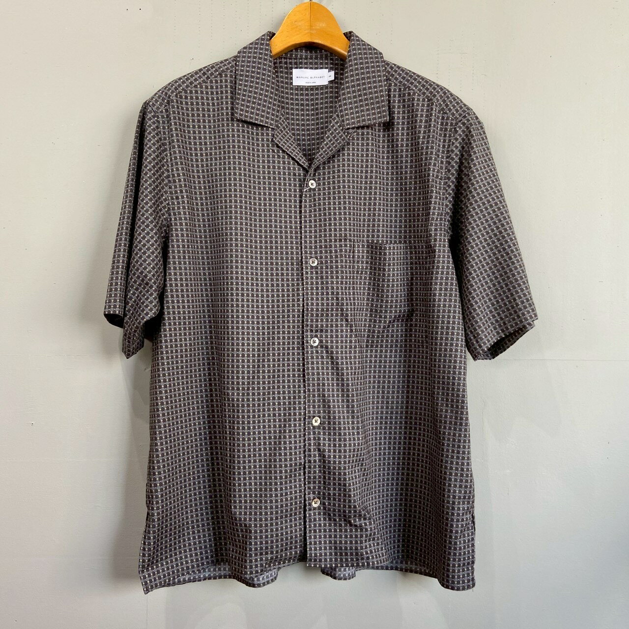 manual alphabet マニュアルアルファベット TAMA BISHI SS OPEN COLLAR SHT 幾何学模様 開襟シャツ Grey Mustard MA-S-841 柄シャツ　綿100