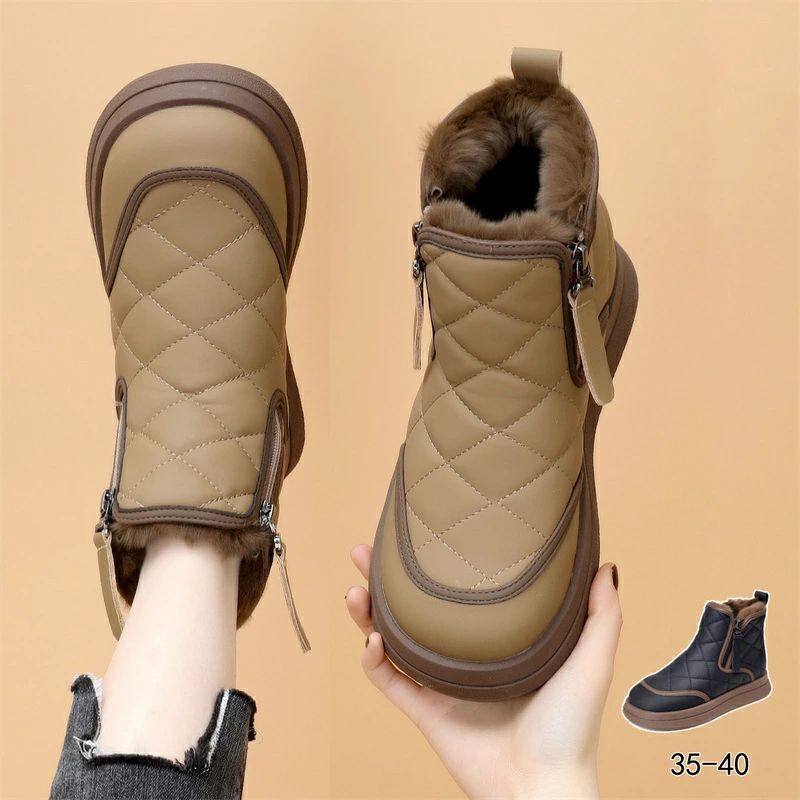 ス ファスナー 裏起毛 ボアシューズ レディース 防寒 保温 スノーシューズ 冬靴 ウィンター 防寒靴 レディ