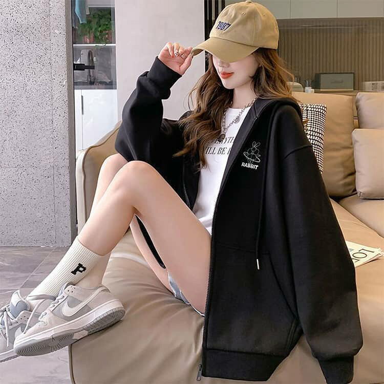 フラウ 楽天市場店のジップアップパー 可愛い 大きめ ジップパーカー ゆったり トレーナー スウェット フード付き ジップアップ レディース パーカー｜アングル3