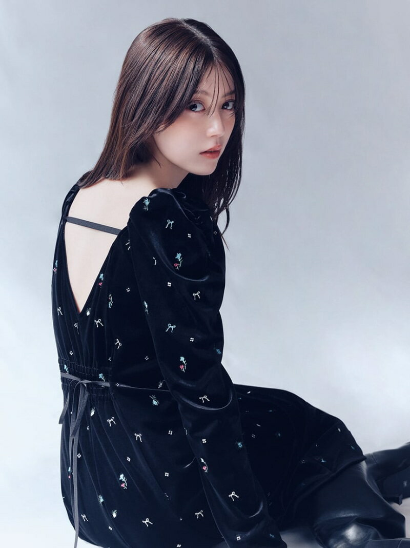 ベロアナローワンピース FRAY I.D フレイ アイディー ワンピース・ドレス ワンピース ピンク ブラック【先行予約】*【送料無料】[Rakuten Fashion]