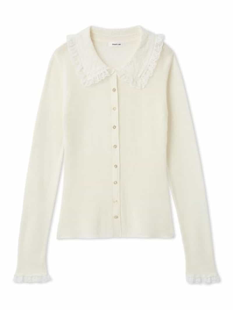 レースカラーニットカーディガン FRAY I.D フレイ アイディー トップス ニット ブラック グレー ホワイト【先行予約】*【送料無料】[Rakuten Fashion]