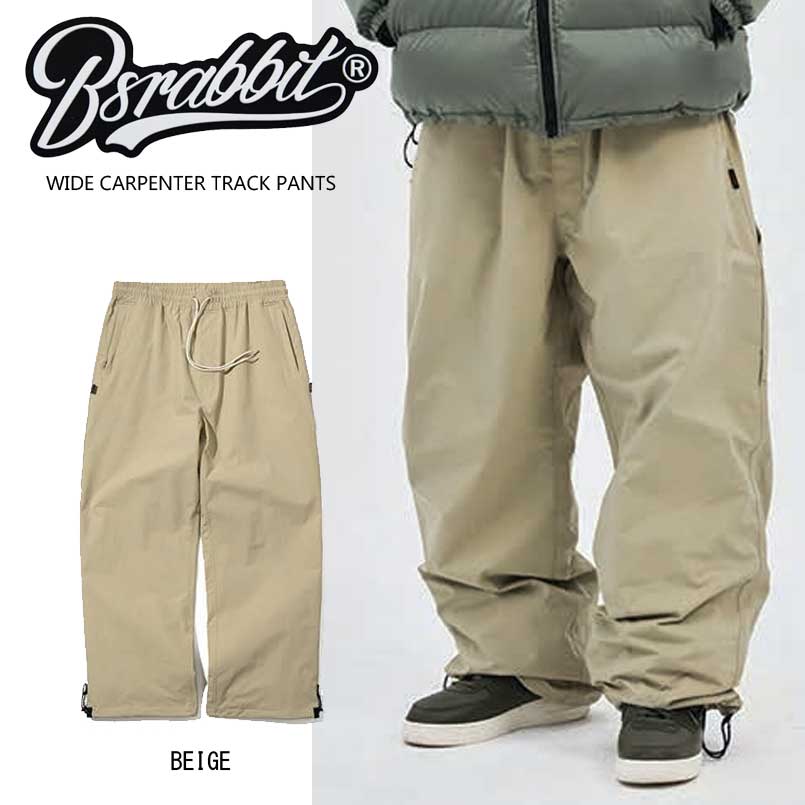 即日発送 BSRABBIT ビエスラビット WIDE CARPENTER TRACK PANTS BEIGE ビーエスラビットスノーボードウエア ジャケット 23-24