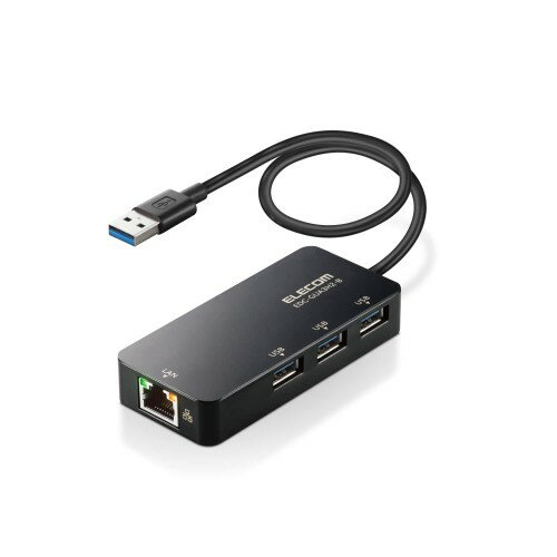 エレコム 有線LANアダプター USB3.0 USB-A USB→RJ45 変換アダプター ギガビット USBハブ (USB-A×3ポート) Windows 11/10/8.1、macOS 12/11/10.15対応 ブラック EDC-GUA3H2-B