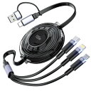 100W3in2 充電ケーブル巻き取り式100W PD対応/3台同時充電3イン2 充電コード PD3.0/QC3.0超高速充電 超高耐久 iPhone15シリーズ充電ケーブル MacBook Pro/iPad Pro/Surface Pro/Asus/Google Pixel/Galaxy等タイプC対応 在宅勤務/出張支援 ブラック 1.2M