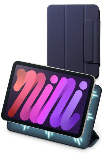エレコム iPad mini7 A17 Pro (2024年) mini6 (2021年) ケース マグネット吸着 三つ折りスタンド 軽量 スリム Apple Pencil ペアリング 充電 ネイビー TBWA21SWVPF2NV