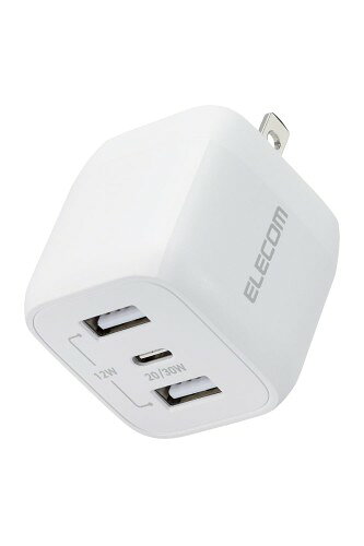 エレコム 充電器 Type-C 3ポート USB-C×1 USB-A×2 32W USB PD対応 折りたたみ式プラグ GaN採用 iPhone 16 15 iPad Macbook Air など対応 ホワイト EC-AC4032WH