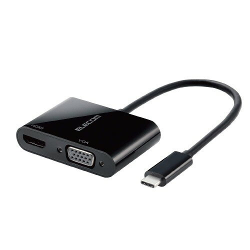 エレコム ドッキングステーション USB-C HDMI 変換 TYPE-C - HDMI VGA ( D-sub15ピン ) 変換アダプタ ブラック iPhone 16/16 Pro/16 Pro Max/16 Plus 対応検証済 AD-CHDMIVGABK