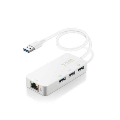 エレコム 有線LANアダプター USB3.0 USB-A USB→RJ45 変換アダプター ギガビット USBハブ (USB-A×3ポート) Windows 11/10/8.1、macOS 12/11/10.15対応 ホワイト EDC-GUA3H2-W