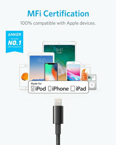 Anker 高耐久ナイロン ライトニングケーブル MFi認証 iPhone充電ケーブル iPhone 14 / 13 / 12 / SE (第3世代) / iPad 各種対応 (1.0m ブラック)