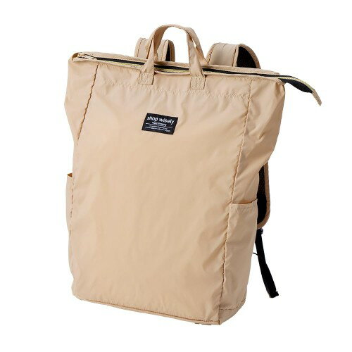 [アイメディア] エコバッグ 手の平サイズに畳めるリュック ベージュ (約) 28×41×13cm(持ち手含まず)