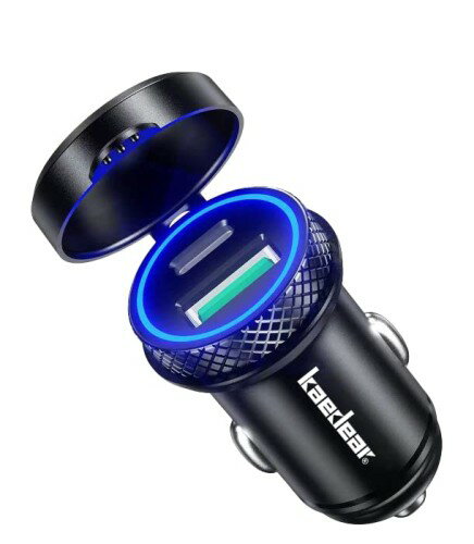Kaedear(カエディア) バイク シガー ソケット USB 防水 USB電源 PD QC3.0 タイプC タイプA 2ポート 標準 シガーソケット アルミ 防水キャップ 付き KDR-Z6-2 (ブラック)