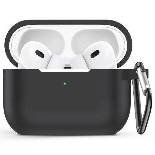 NIMASO ケース AirPods Pro 2 第2世代 専用 カバー エアーポッズ プロ 2世代 シリコン 保護 ケース カラビナ付き ワイヤレス充電対応 (ブラック) NEC22H562