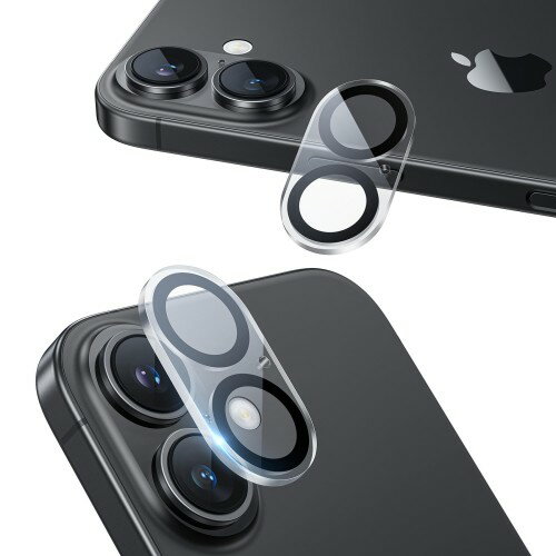 「対応機種」iPhone 16/iPhone 16 Plus 用（二眼レフ） ご注意：カメラレンズの周囲まで覆うタイプのケースにはお使いいただけません。 「9H硬度·傷付きにくい」9H硬度ガラスを採用し、ハードコーティング技術により外部からの衝撃をフィルムが吸収し、衝撃を緩和し画面の破損を最小限に抑えます。日常生活の中で、バッグやポケットの中で付いてしまう引っかき傷に対しても高い耐久性を持っているので、いPhone16/いPhone16Plusのカメラをしっかりと守ります。また、特殊な飛散防止加工により、万が一割れてもガラス破片が飛び散ることなく安心です。 「全面保護＆防塵効果」iPhoneのサイズに合わせて1:1で精密に設計されており、カメラ部分の四角い台座まで保護しながらも、ケースと干渉しません。あいほん16/16Plusのカメラに密着することで、レンズを保護しつつ、カメラレンズの中にホコリが入り込むのを防ぎます。レンズ部分の強力な保護層がレンズ表面を清潔で傷のない状態に保つので、レンズの寿命を効果的に延ばすことができます。 「透明度が高く・撮影に影響しない」より鮮明で超クリアな高い透過率。また、露出オーバー防止のために、カメラフィルムに黒縁取りをした設計を使用しているので、アイホン16/16プラスカメラの自動露出機能を干渉せず、明るい被写体でも暗い被写体でも適正な明るさの写真を撮影することができます。 「指紋・水・汚れに強い」強力な撥水撥油コーティングを施しているため、汚れや水分をはじき、指紋が付きにくくなっています。また、コーティングにより滑らかな手触りです。表面に汚れがある場合は、付属しているマイクロファイバークロスで、汚れを簡単に拭き取ることができます。