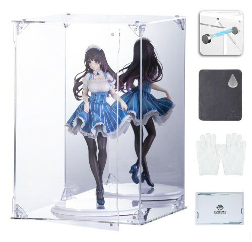 COOLTAKU フィギュアケース アクリル UVカット 台座ミラー 背面ミラー マグネット式 磁石付き 前扉 コレクションケース より堅固 組み立て式 アクリルケース ディスプレイケース 防汚れ 手袋 クリーニング クロス付き (幅20×奥行20×高さ30cm, 台座ミラー＋背面ミラー)