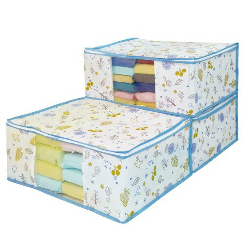 アストロ 収納ケース 衣類用 ホワイト 北欧柄 3個組 不織布 収納袋 衣装ケース 収納ボックス ダブルス..