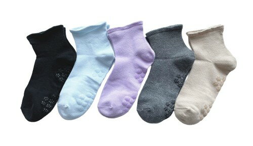 靴下 レディース 滑り止め付 5足組 ソックス レディース 薄手 夏 足裏 すべり止め付 口ゴム ゆったり 5足セット (色はお任せ) E13