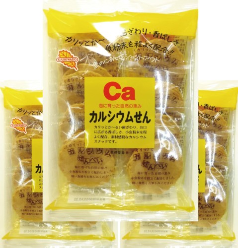 24枚入3袋かしわ堂 カルシウムせん 24枚入 (国内産小麦粉使用 小魚粉末配合) 開封日記入シール付き