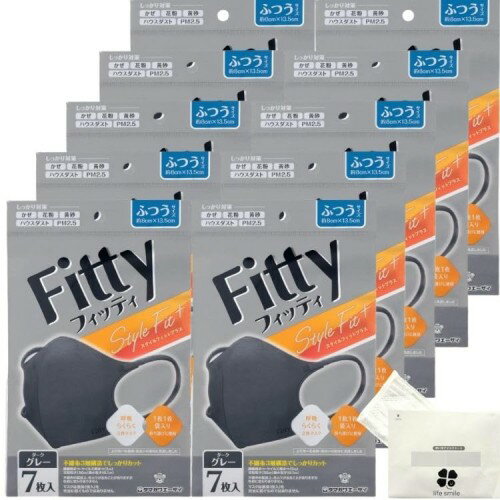 10袋セット フィッティ スタイルフィットプラス 立体 ダークグレー ふつう 7枚入 Fitty life smile マスクケース付き