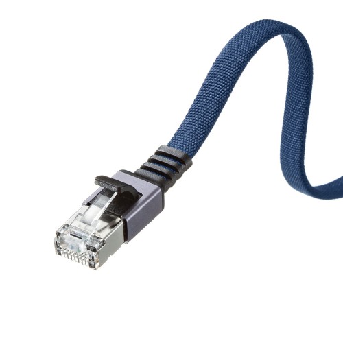 Rakuten - サンワサプライ(Sanwa Supply) LANケーブル CAT6A メッシュフラット メタルコネクタ 10Gbps/500MHz ギガビット イーサネットケーブル ツメ折れ防止 RJ45コネクタ (5m) ブルー KB-FL6AME-05BL