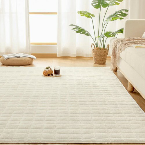 VK Living カーペット キルトラグ ラグマット 絨毯 ラグ 130×190cm(約1.5畳) 洗える 滑り止め付 防ダニ 抗菌 防臭 1年中使えるタイプ 床暖房 ホットカーペット対応 フランネルラグ アイボリー